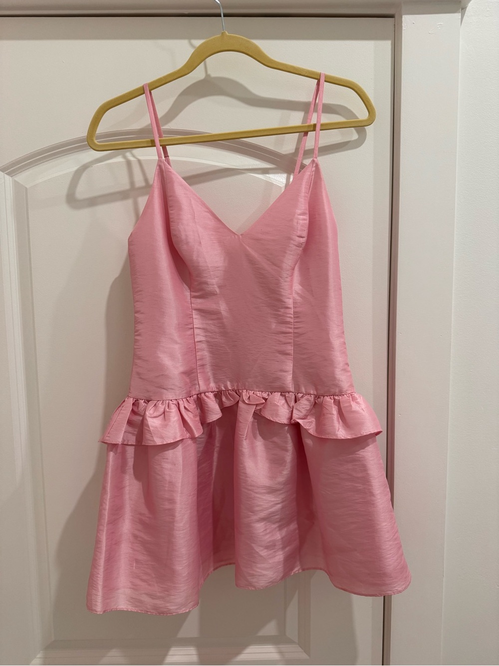 LoveShackFancy Pink Satin Mini Dress with Ruffle Peplum